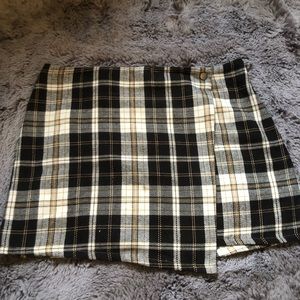 No Boundaries Plaid “faux wrap” mini skirt